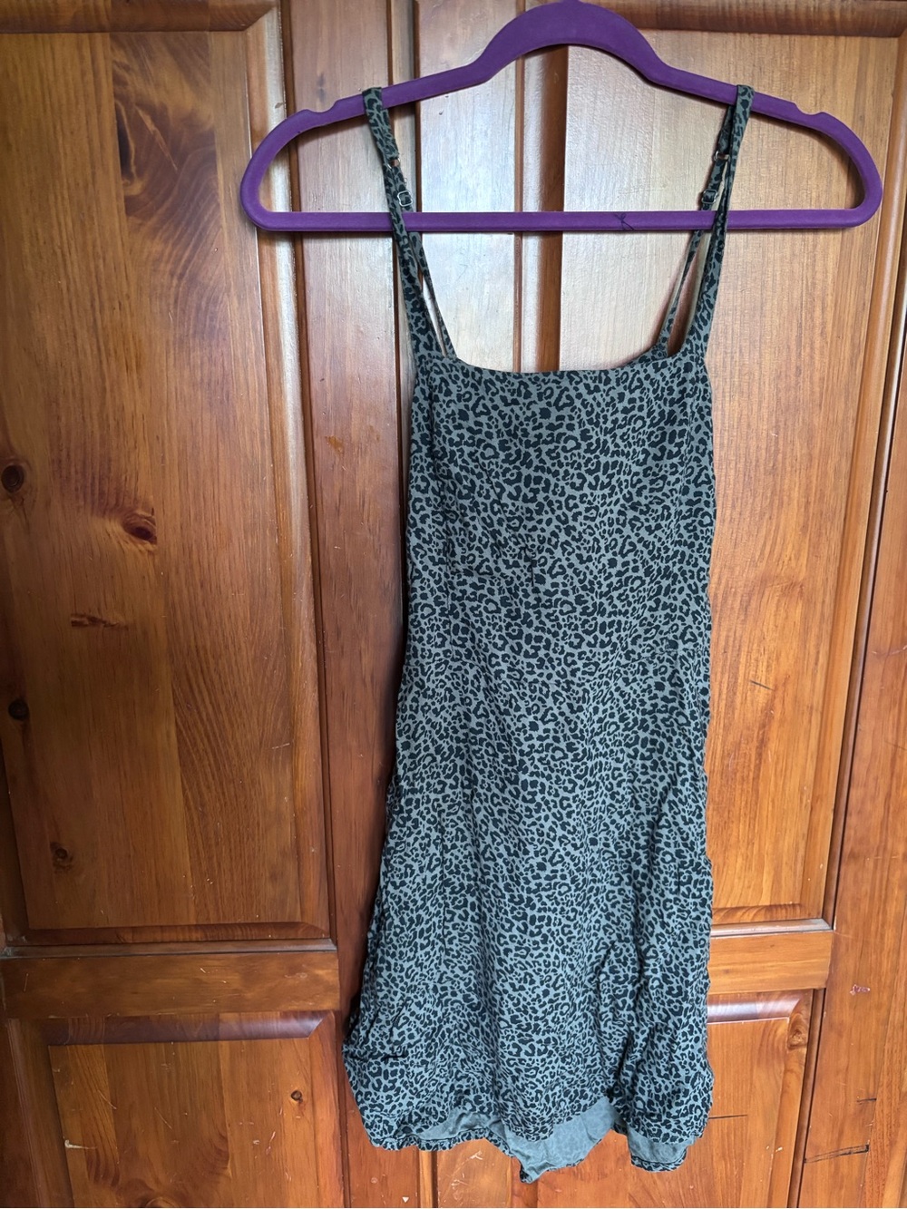 Hollister Olive Green Leopard-Print Slip Dress